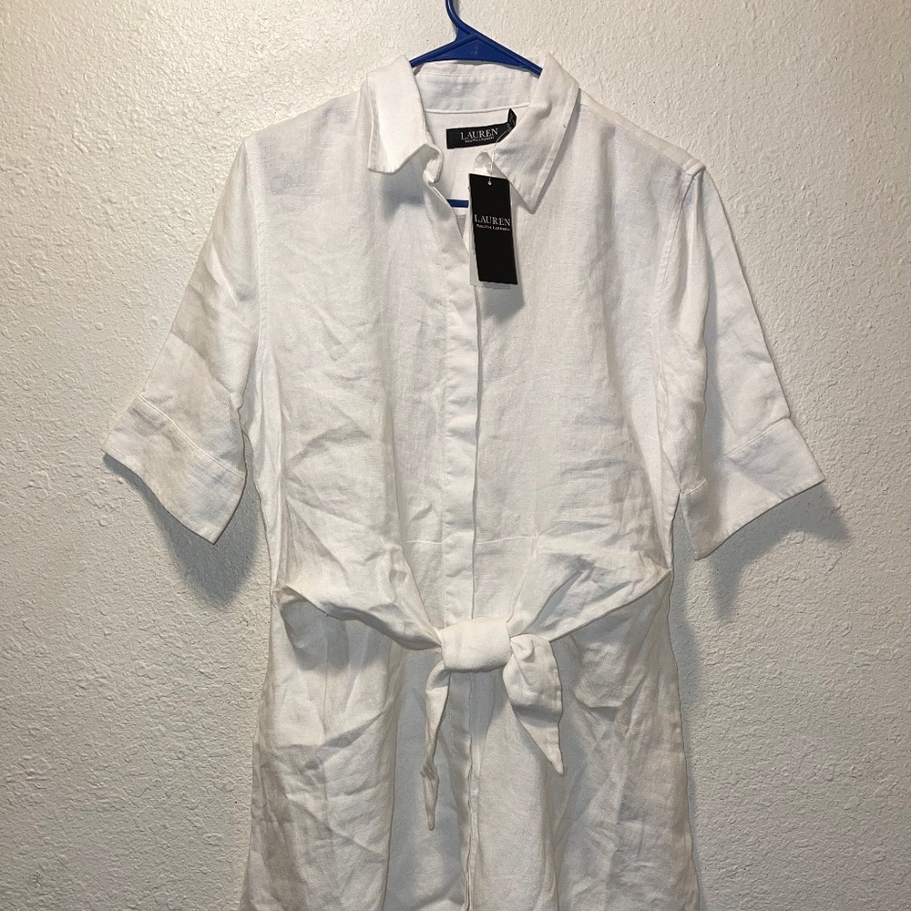 Lauren Ralph Lauren Tie Front Shirtdress, White